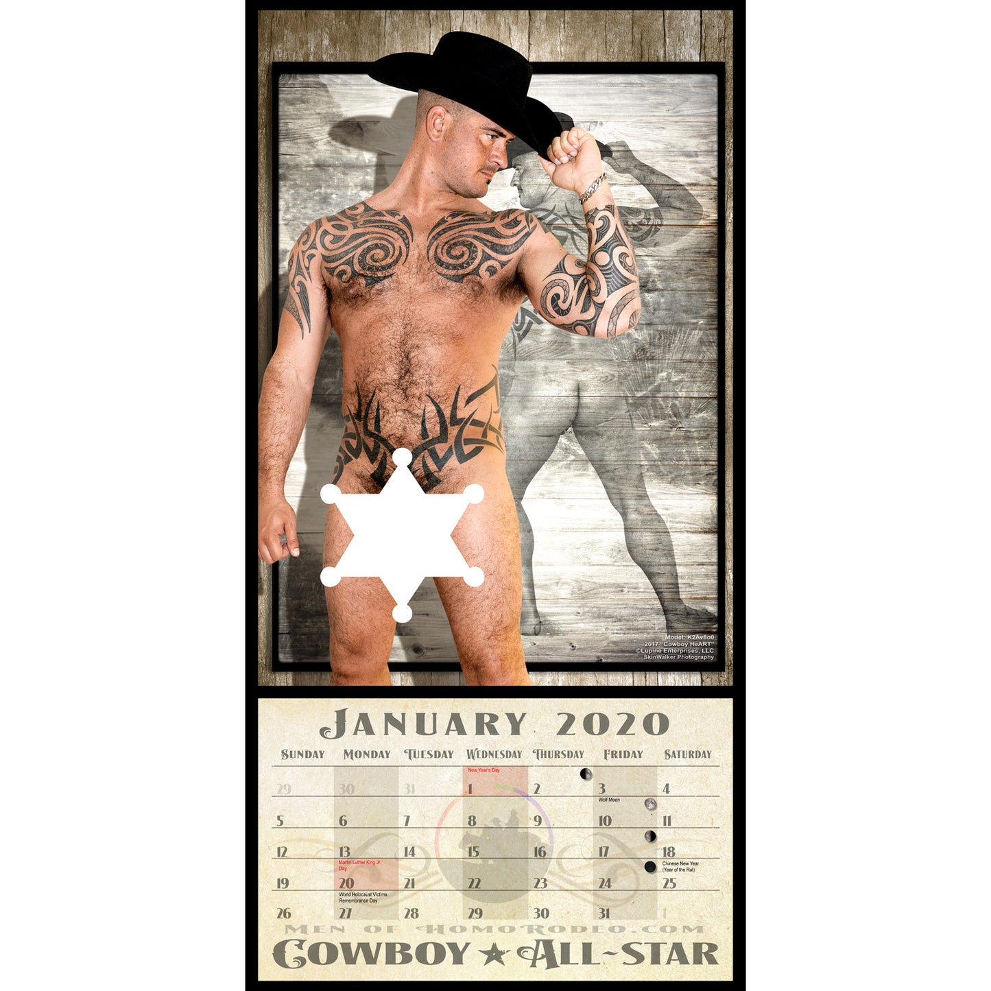 Calendars - 2020 Calendar Nude Cowboy All-star 1' x 2' LARGE Collectors Edition image 2