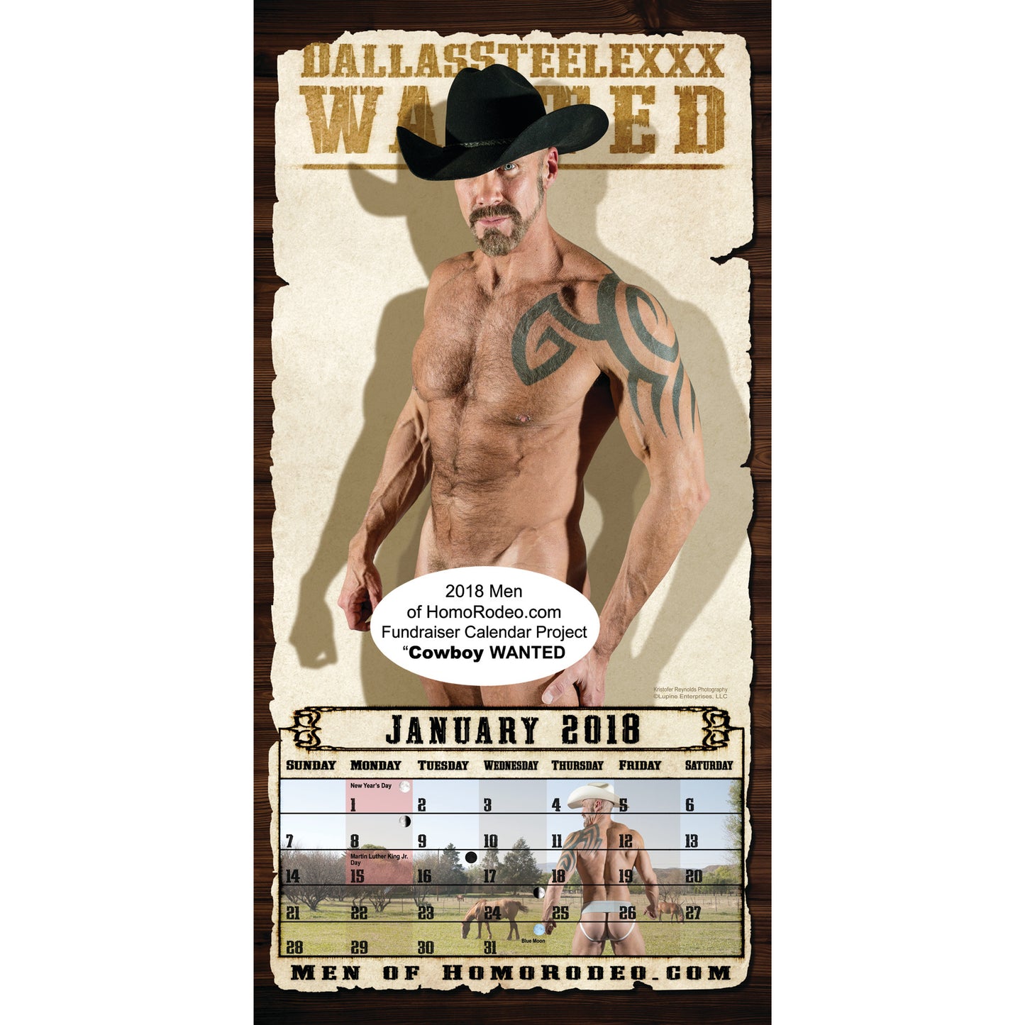Calendars - 2018 Cowboy WANTED *Full-nude image 2