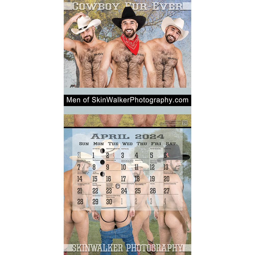 Calendars - 2024 Calendar Nude "Cowboy Fur-Ever" 1' x 2' LARGE image 3